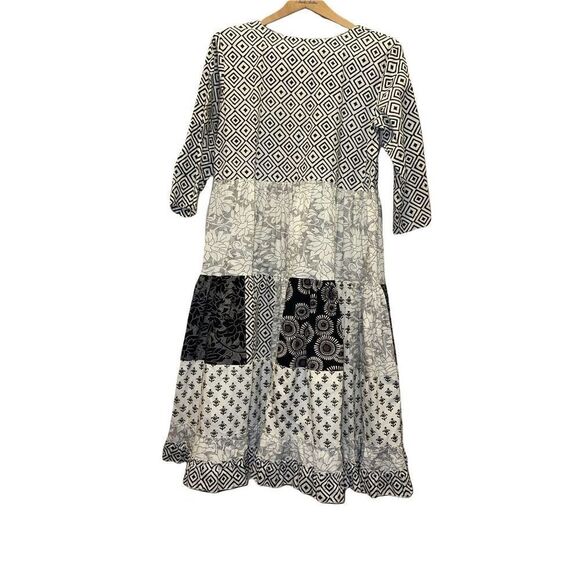 Women's CATALOG CLASSICS Black White Floral Patchwork BOHO Dress Size S/M - Picture 2 of 9